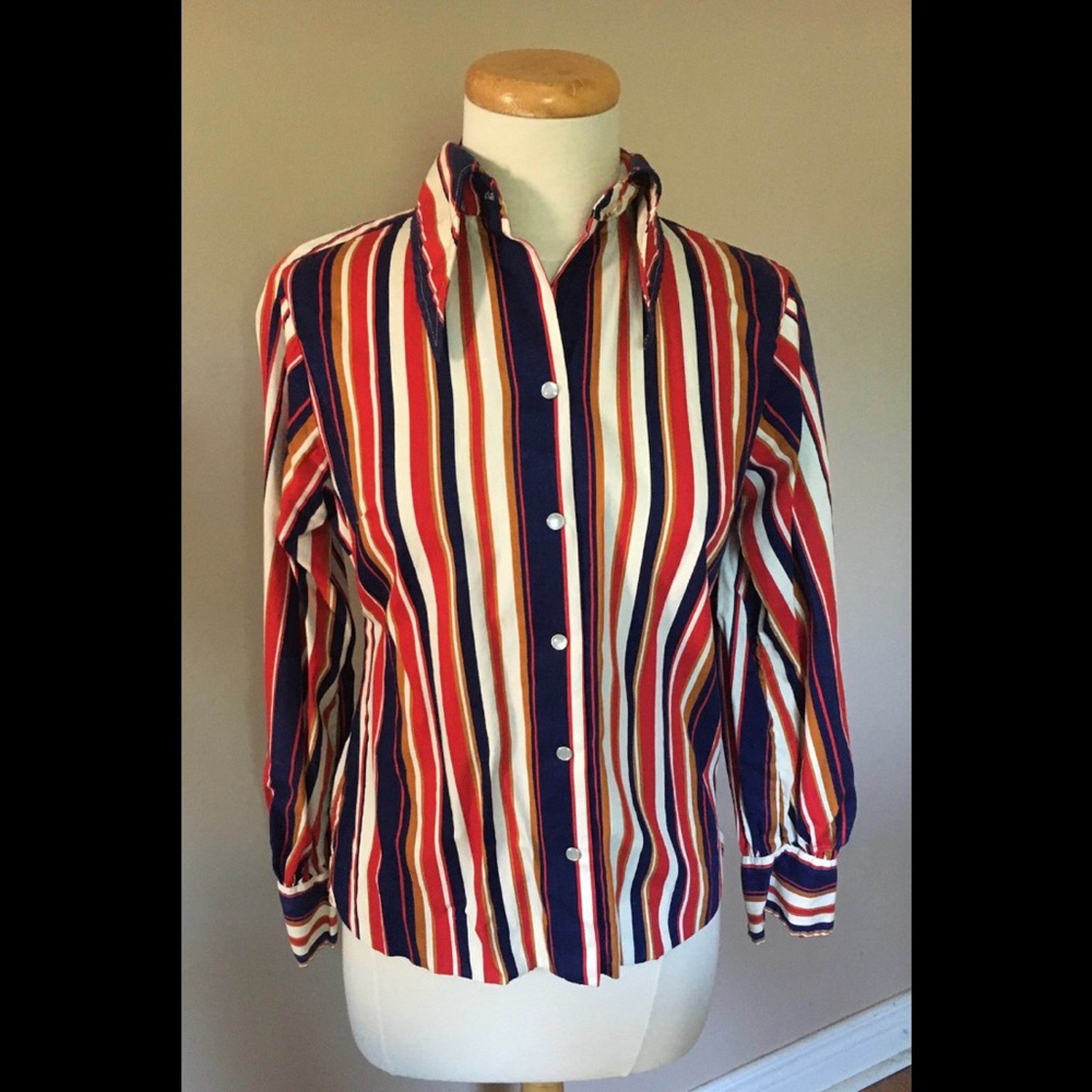 Vintage H Bar C California Ranchwear Red White & Blue Gold Stripe Western Shirt